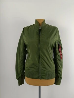Chaqueta de bombardero ALPHA INDUSTRIES verde con cremallera completa para mujer!  talla S Foto 1 de 4