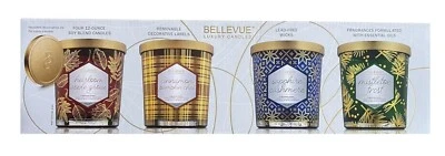 Bellevue Luxury Glass Candle Set 4Pk Soy Blend Lead Free Wicks Removable Labels - Image 1 of 4