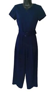 Club Monaco Jumpsuit Womens 00 Blue  Belted Zip Front Tapered Leg Pockets
