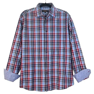 Serica Classics rot blau Gingham Hemd Paisley Manschette Akzent patriotisch Herren Large - Bild 1 von 8