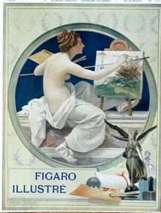 PÓSTER ORIGINAL VINTAGE NIÑA ARTISTA POR FRANCOIS FLAMENG PARA FIGARO ILLUSTRE 1898 - Imagen 1 de 1