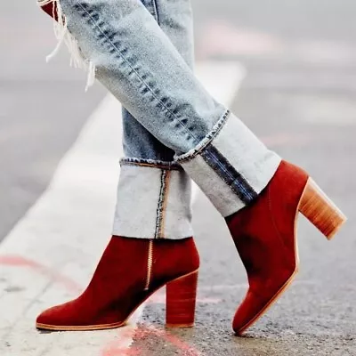 Free People Breakers Botas de Tacón Marrón Óxido Oscuro Rojo Sangre de Buey Gamuza Talla 40 Foto 1 de 4
