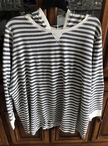 Woman Within Thermal Hoodie L/SLV Gray Multi Cotton BL Stripe 3X 34/36 NEW - Picture 1 of 12