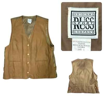 1990s Brown Faux Suede Button Up Oversized Vest Shirt / Women’s Large *  Foto 1 de 4