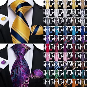 DiBanGu Paisley Striped Solid Silk Mens Necktie Woven Tie Pocket Square Cufflink - Picture 1 of 256