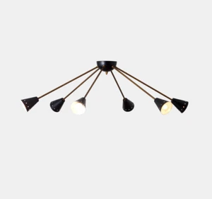 6 Arms Sputnik Flush-mount Chandelier Premium Antique Finish Brass Metal Lights - Picture 1 of 3