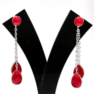 Pendiente de plata de ley 925 con piedras preciosas de coral rojo tamaño 2,5" - Imagen 1 de 1