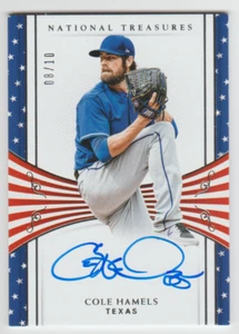 COLE HAMELS 2018 National Treasures STARS & STRIPES Autograph ON CARD AUTO #/10 - Picture 1 of 2
