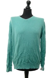 Bugatti Men's Sweater Pullover M Green Turquoise Light V-Neck Knit With Silk - Picture 1 of 5