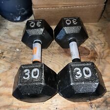 2 X 30lb Pound Dumbbell Pair Cast Iron Weights Set 60 lbs Total Yoga Running