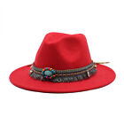 New Women Men Trilby Cap Wide Brim Wool Felt Fedora Panama Hat With Belt