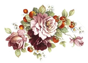 Pink Rose Strawberries Overglaze Waterslide Ceramic Decals - Picture 1 of 8