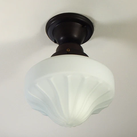 Semi-Flush Ceiling Light Fixture. Salvaged Satin Opal Shade New UL Listed Bronze Cover