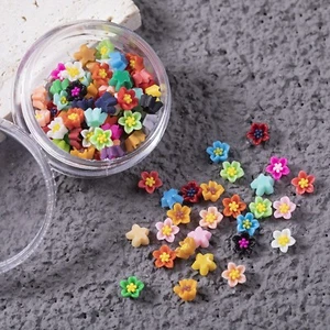 200 Pcs Mixed Color Flatback Resin Mini Flower Cabochons 6mm Nail Art Tip + Box - Picture 1 of 10