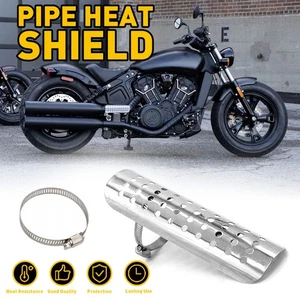 Universal Chrome Exhaust Muffler Pipe Heat Shield Cover Heel Guard Motorcycle Uk - Picture 1 of 10
