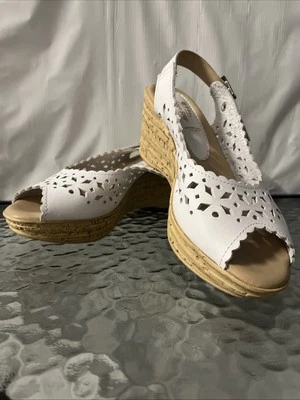 Spring Step CHAYA Footsie Slingback Sandals Wedge White Leather Sz  US 6.5 ITALY - Image 1 of 4