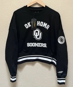 Oklahoma Sooners Women’s Cropped Pullover Sweatshirt Black Color Size Small - Picture 1 of 8