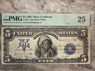 1899 $5 Silver Certificate "chief note" Fr. 281 PMG VF 25 (no comments) - Image 1 of 4