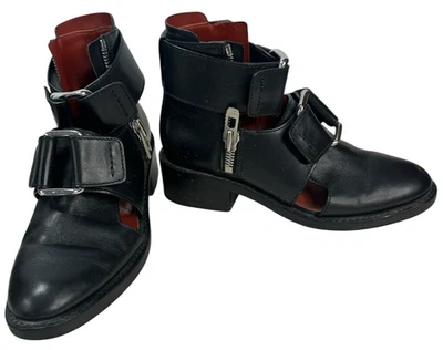 Botines 3.1 Phillip Lim Addis recortados talla 5 35 cuero negro plateado vanguardista Foto 1 de 4