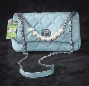 Studio Badgley Mischka Vegan Leder Gesteppt Blau Perlen & Lederriemen Neu mit Etikett - Bild 1 von 12