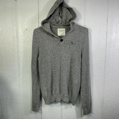 Abercrombie & Fitch Sweater Mens Large Gray Hooded Pullover Button Fair Defects - Image 1 of 4