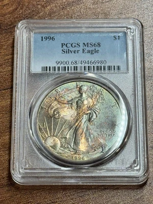 1996 American Silver Eagle PCGS MS68 Monster Toning Toned Coin (Slab1076) (TNO) - Image 1 of 4