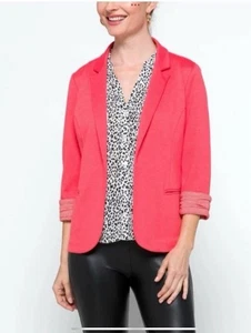 Giacca blazer maglia Skies Are blu donna XL corallo aperto davanti polsino a righe - nuova con etichetta - Foto 1 di 8