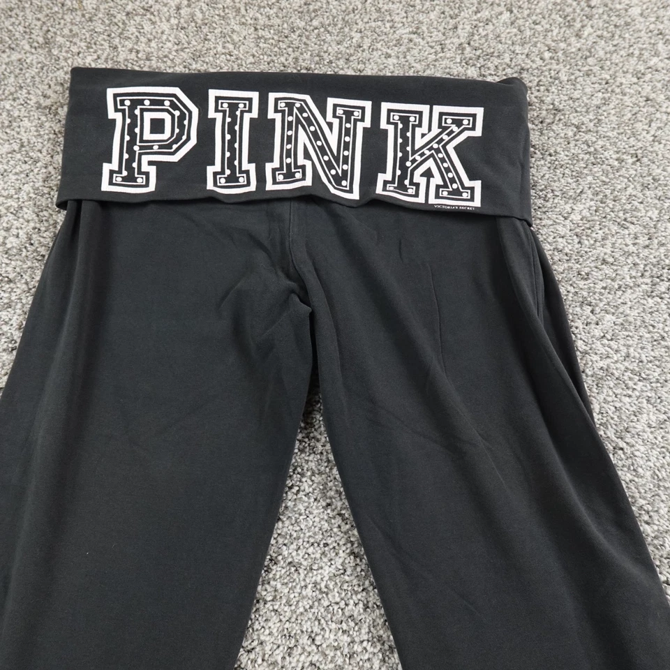 Pantalones Rosa Mujer M Negro Yoga Leggings Logo Plegable Acampanado Victoria Secret Y2K Foto 1 de 4