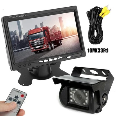 Trailer RVs Bus Truck Waterproof Backup Camera w/ 10M Cable + 7" Car LCD Monitor - Image 1 of 4