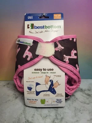 Best Bottom Cloth Diaper One Size Brown With Pink Giraffes - Image 1 of 2