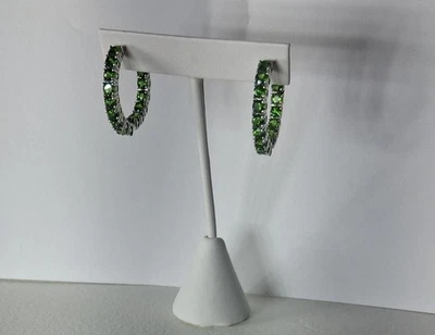 Russian Diopside hoop earings in Platinum over sterling silver 9.85ctw Foto 1 de 4