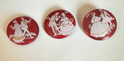Czech Glass Rococo Victorian Couple Red Semi-Transparent Buttons Set of 3 - Image 1 of 4