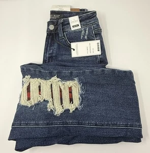 Neu mit Etikett Judy Blue Buffalo Boyfriend-Jeans kariert Patch mittelhoher Bund dunkelblau 0/24 - Bild 1 von 8