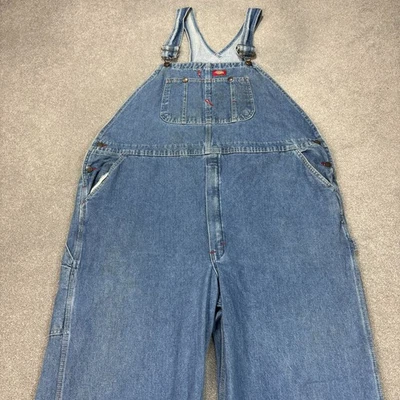 Dickies Dungarees Adult 44x32 Blue Overalls Bib Denim Workwear Carpenter Mens - Image 1 of 4