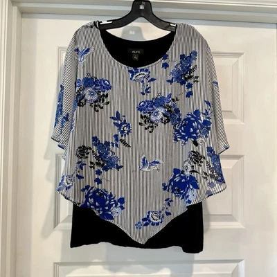 ALYX Women’s Size L Cape Top Blouse Black Tank Lined Blue Floral Dolman Sleeve - Image 1 of 4
