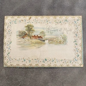 Antique Reward Of Merit Card Embossed Homestead River Bridge - Picture 1 of 9