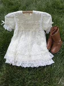 Vintage Jessica McClintock Gunne Sax Ivory Lace Bib Collar Dress Girls 3T Set - Picture 1 of 11