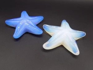 Pair of Yalos Casa Murano Glass Blue & White Opalescent Starfish Paperweights - Picture 1 of 12