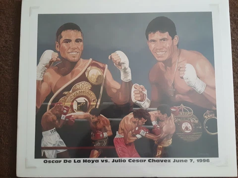 Julio Cesar Chavez vs Oscar DeLaHoya Poster Litho Vintage 1996. Signed by Artist Cover
