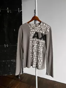 Armani Exchange Milano Vintage 00s Beige Gray Long Sleeve Shirt Top Y2K Size M - Picture 1 of 5