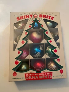 Vintage Shiny Brite Glass Ball 12 Mixed Christmas Ornaments w/ Box USA - Picture 1 of 11