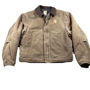 Vintage Men Carhartt Jacket Detroit Brown Quilted Lining Thrashed Large USA Made - Picture 1 of 14