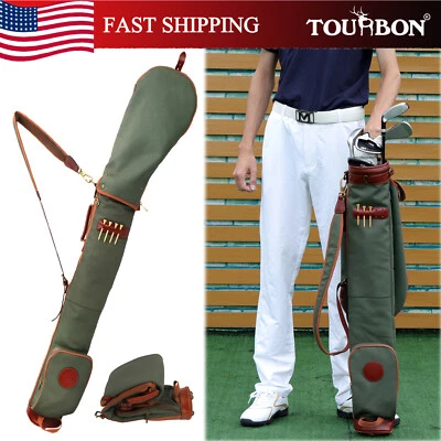 Bolsa de ombro TOURBON de couro lona taco de golfe portátil domingo verde - Imagem 1 de 4
