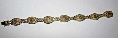 FABULOUS GOLD WASH OVER STERLING SILVER HEAVY 31 GRAM BRACELET AMETHYST  Foto 1 de 4