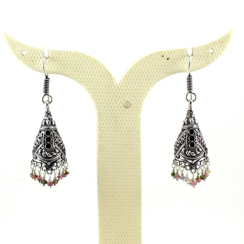 Pendientes Piedras Preciosas Turmalina Natural Hechos a Mano Facetadas Cuentas Oxidadas Jhumki Foto 1 de 2