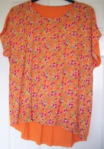 F&F Size 16 floral flower blouse orange pink green plain orange jersey back - Picture 1 of 6