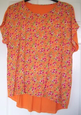 F&F Size 16 floral flower blouse orange pink green plain orange jersey back - Image 1 of 4