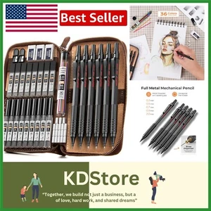 Complete 33PCS Mechanical Pencil Set with Various Lead Refills in Leather Pouch - Picture 1 of 11
