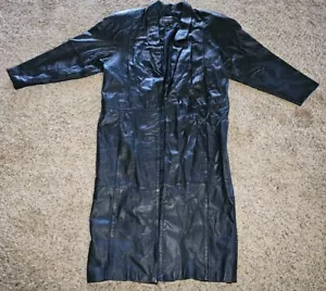 VINTAGE PELLE DAMEN ECHTLEDER TRENCHCOAT GR. M / SCHWARZ WATTIERTE SCHULTER - Bild 1 von 8