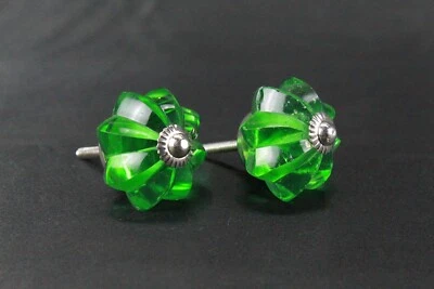 Juego de 2 perillas de puerta de vidrio verde victoriano vintage - vidrio grueso, ejes de metal nuevos Foto 1 de 4